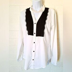 White and Black Lace Front Blouse